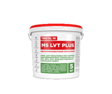 Клей для ПВХ, SPC, WPC, EPC и кварцвиниловых покрытий TRICOL 1K MS LVT PLUS, 5кг